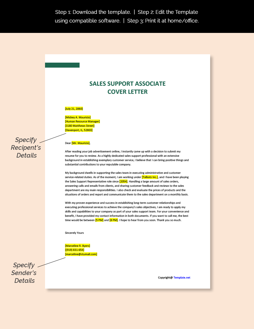 Sales Support Associate Cover Letter