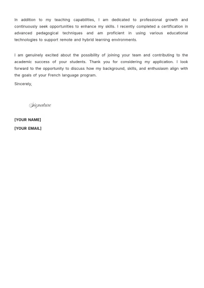 Free French Teacher Cover Letter to Edit Online