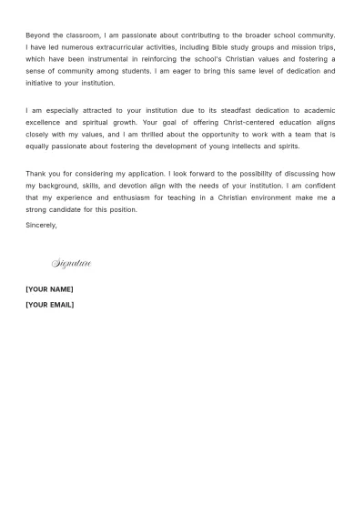 Free Christian Teacher Cover Letter to Edit Online