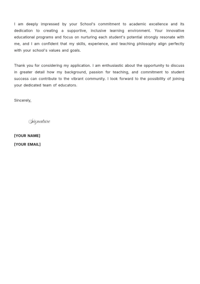 Free Classroom Teacher Cover Letter to Edit Online