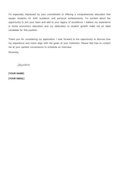 Free Home Economics Teacher Cover Letter to Edit Online