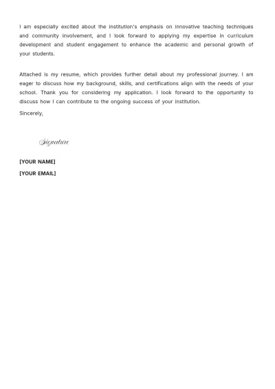 Free Experienced Teacher Cover Letter to Edit Online