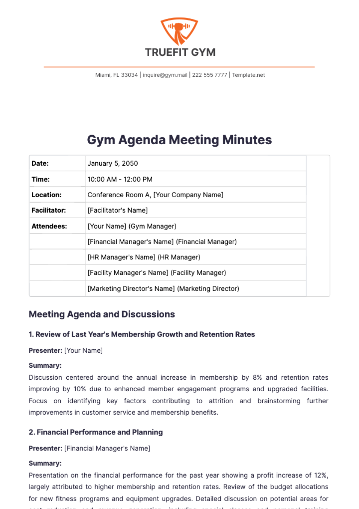 Gym Agenda Meeting Minutes Template - Edit Online & Download