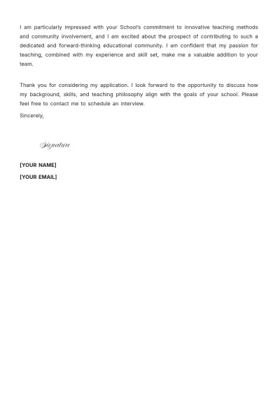 Free First Grade Teacher Cover Letter to Edit Online