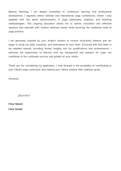 Free Yoga Teacher Cover Letter to Edit Online
