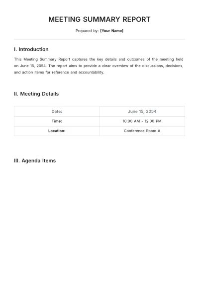 Free Meeting Summary Report Template to Edit Online