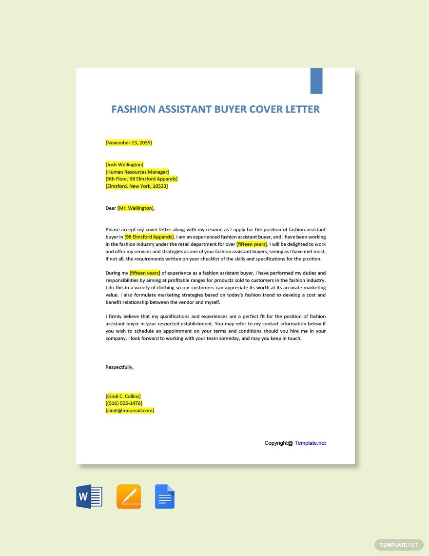 Fashion Assistant Buyer Cover Letter