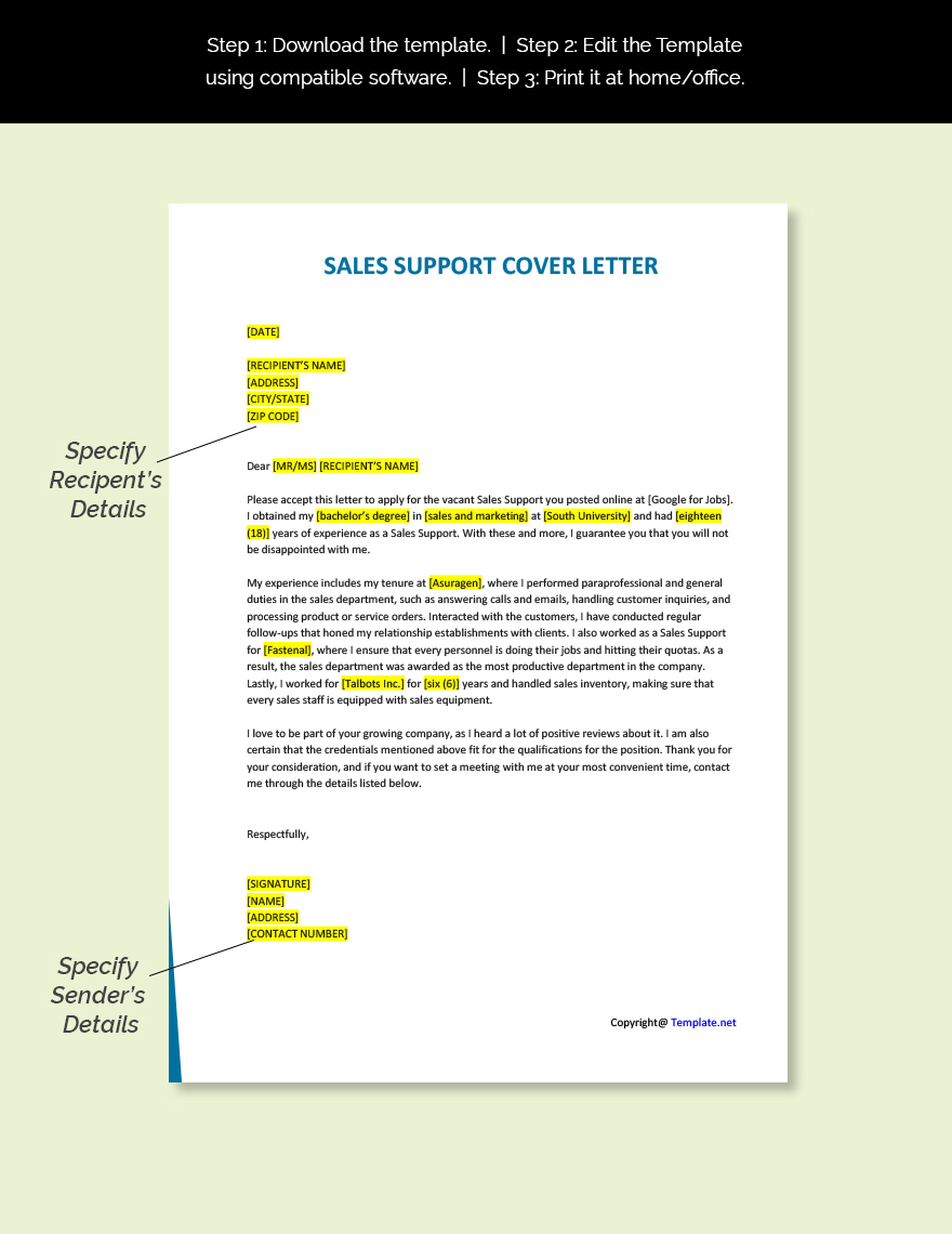 Sales Support Cover Letter
