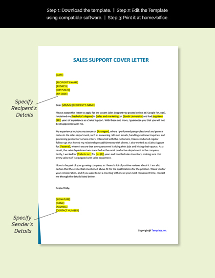 cover letter examples sales support