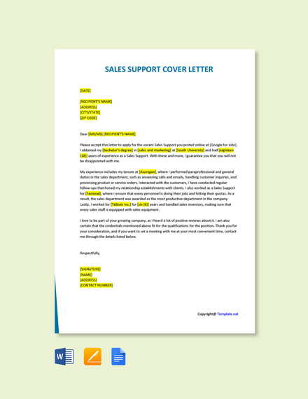 Free Sales Support Analyst Cover Letter Template - Google Docs, Word ...