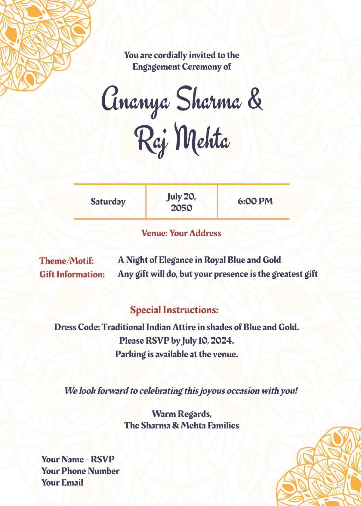 Indian Engagement Party Invitation