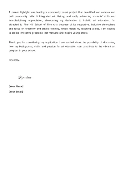 Free Creative Art Teacher Cover Letter to Edit Online
