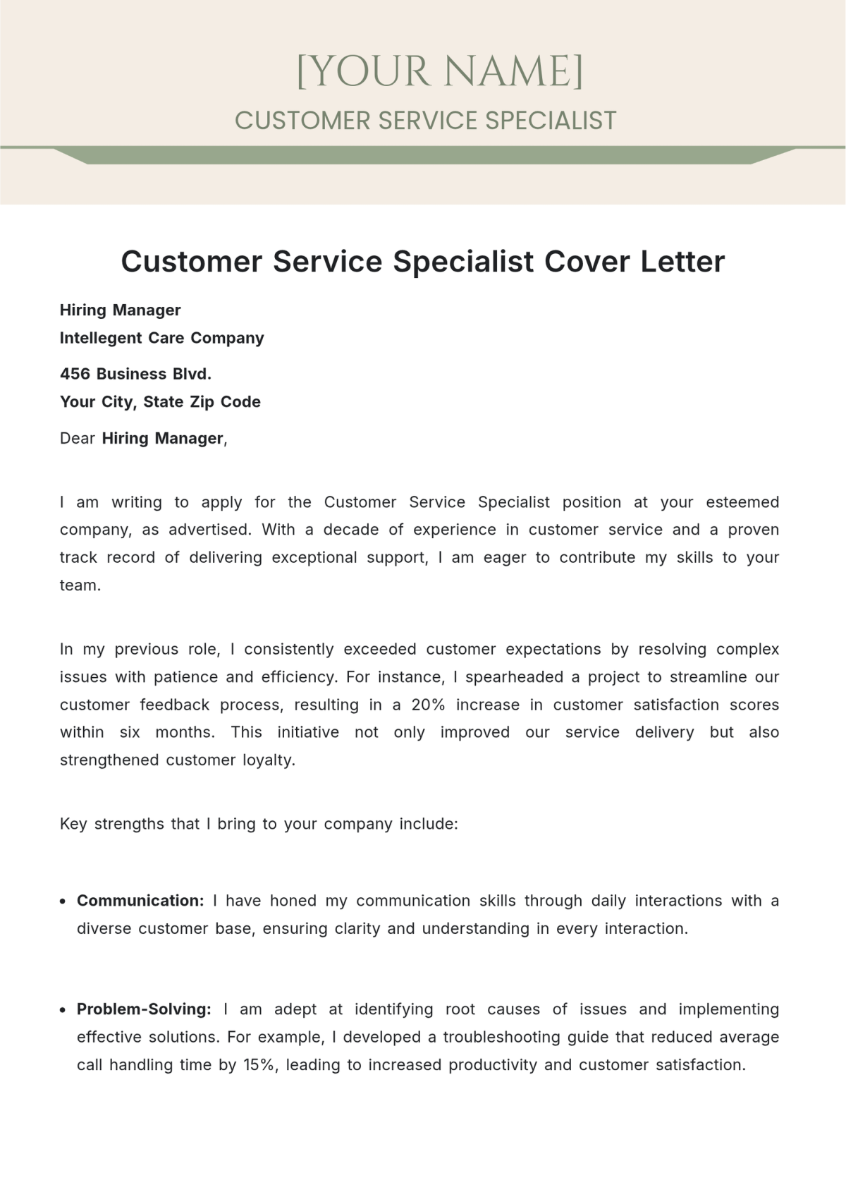 Free Customer Service Specialist Cover Letter Template To Edit Online Free Customer Service Specialist Cover Letter Template To Edit Online