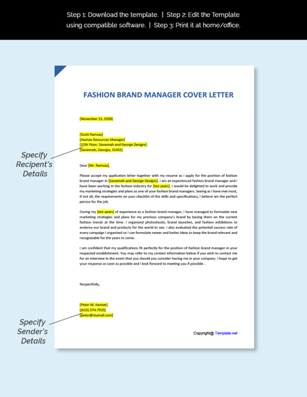 Fashion Brand Manager Cover Letter Template