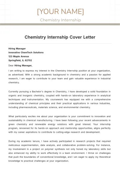 Free Chemistry Internship Cover Letter to Edit Online