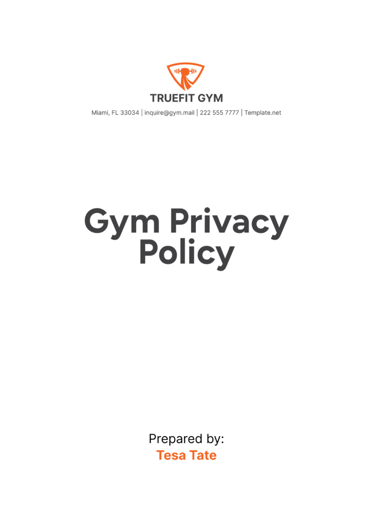 Gym Privacy Policy Template - Edit Online & Download