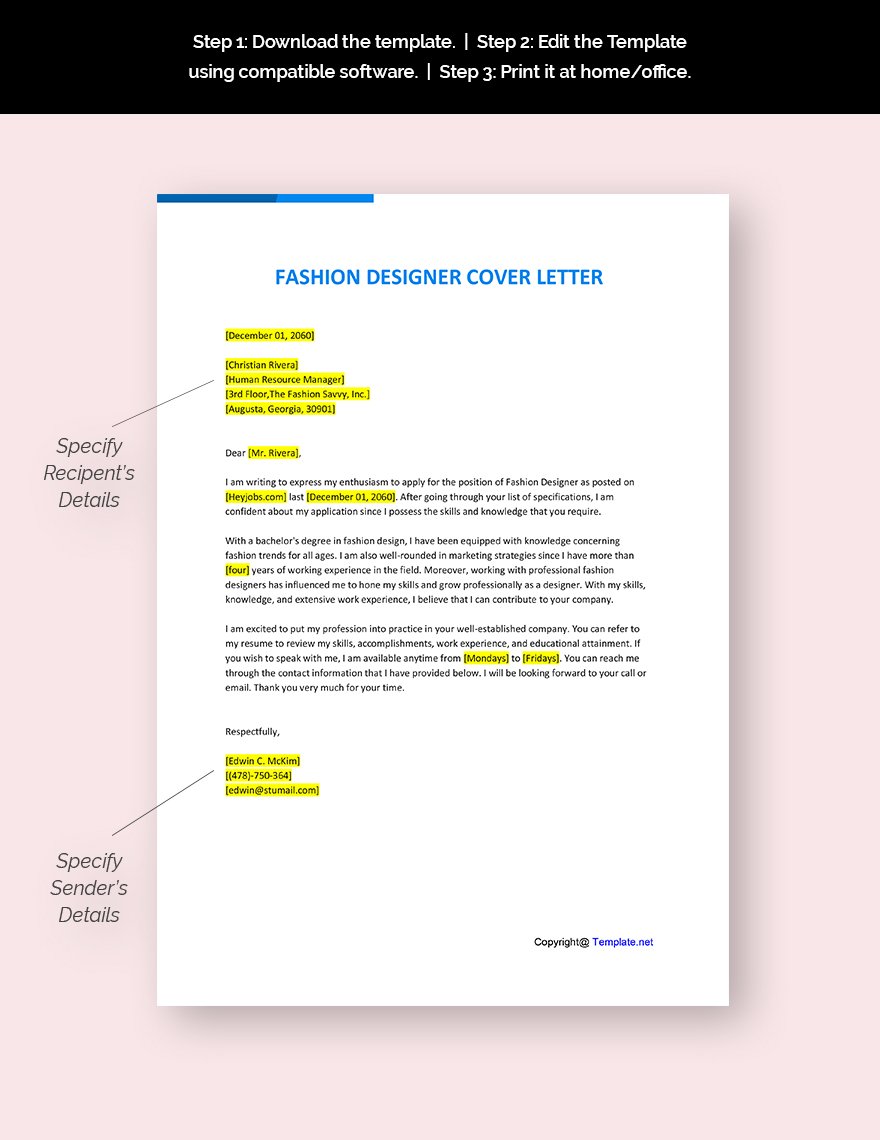 cover letter for fashion designing student