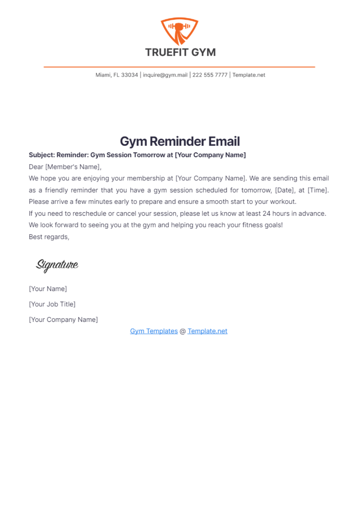 Gym Reminder Email Template