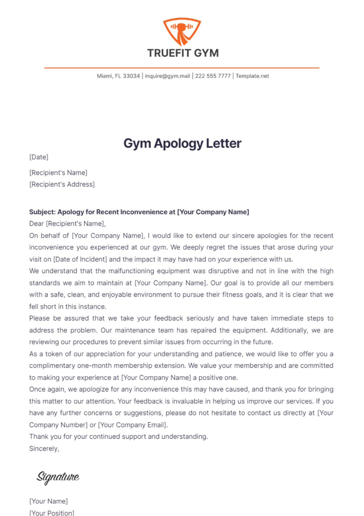 Gym Apology Letter Template - Edit Online & Download