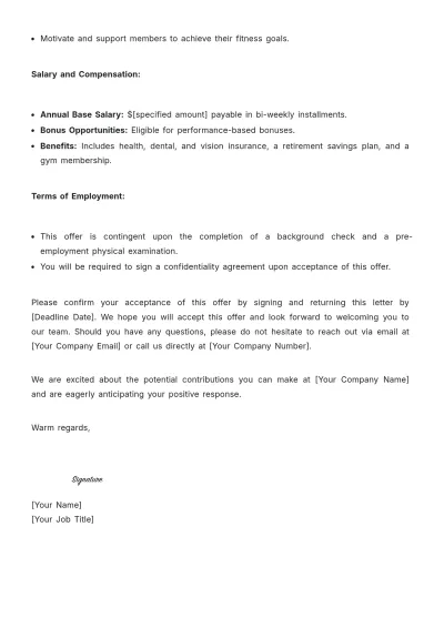 Free Gym Offer Letter Template to Edit Online
