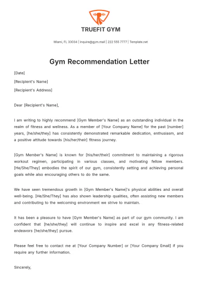 Free Gym Recommendation Letter Template to Edit Online