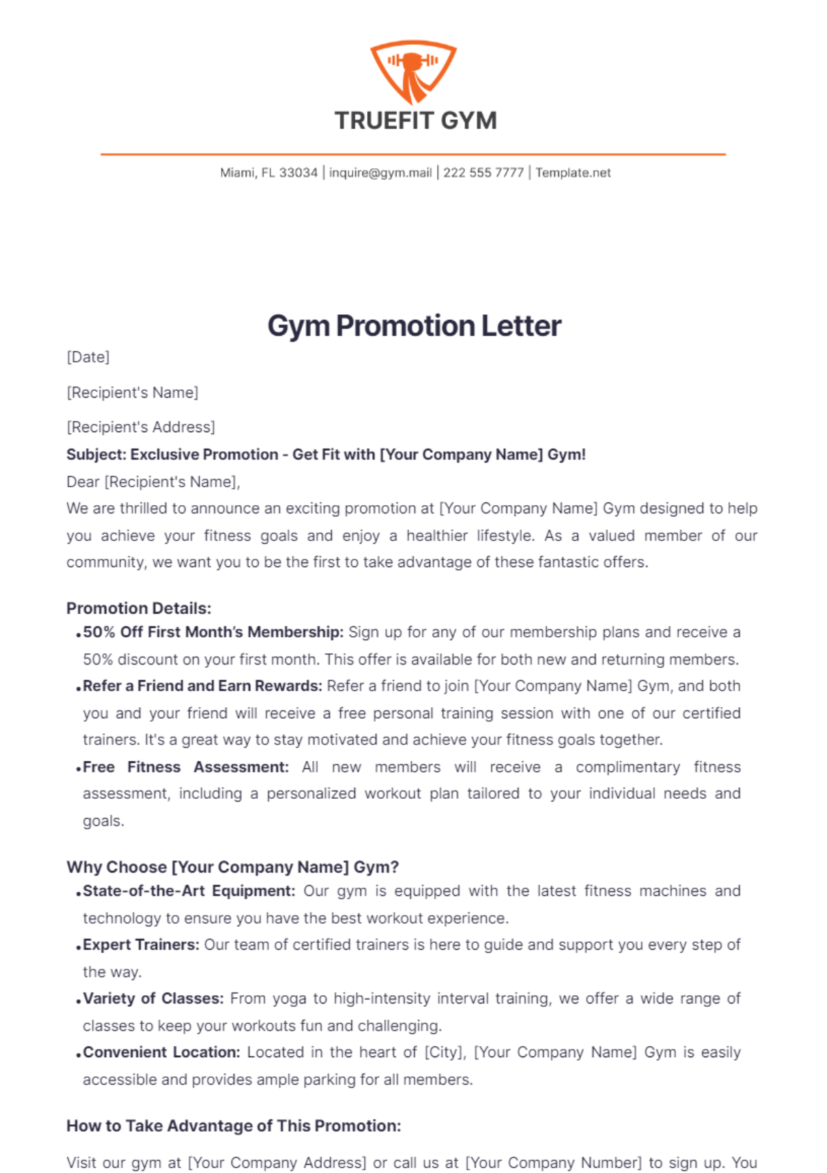 Gym Promotion Letter Template