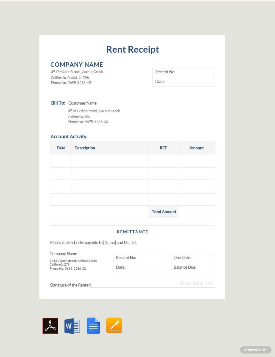 Rent Receipt Format Template