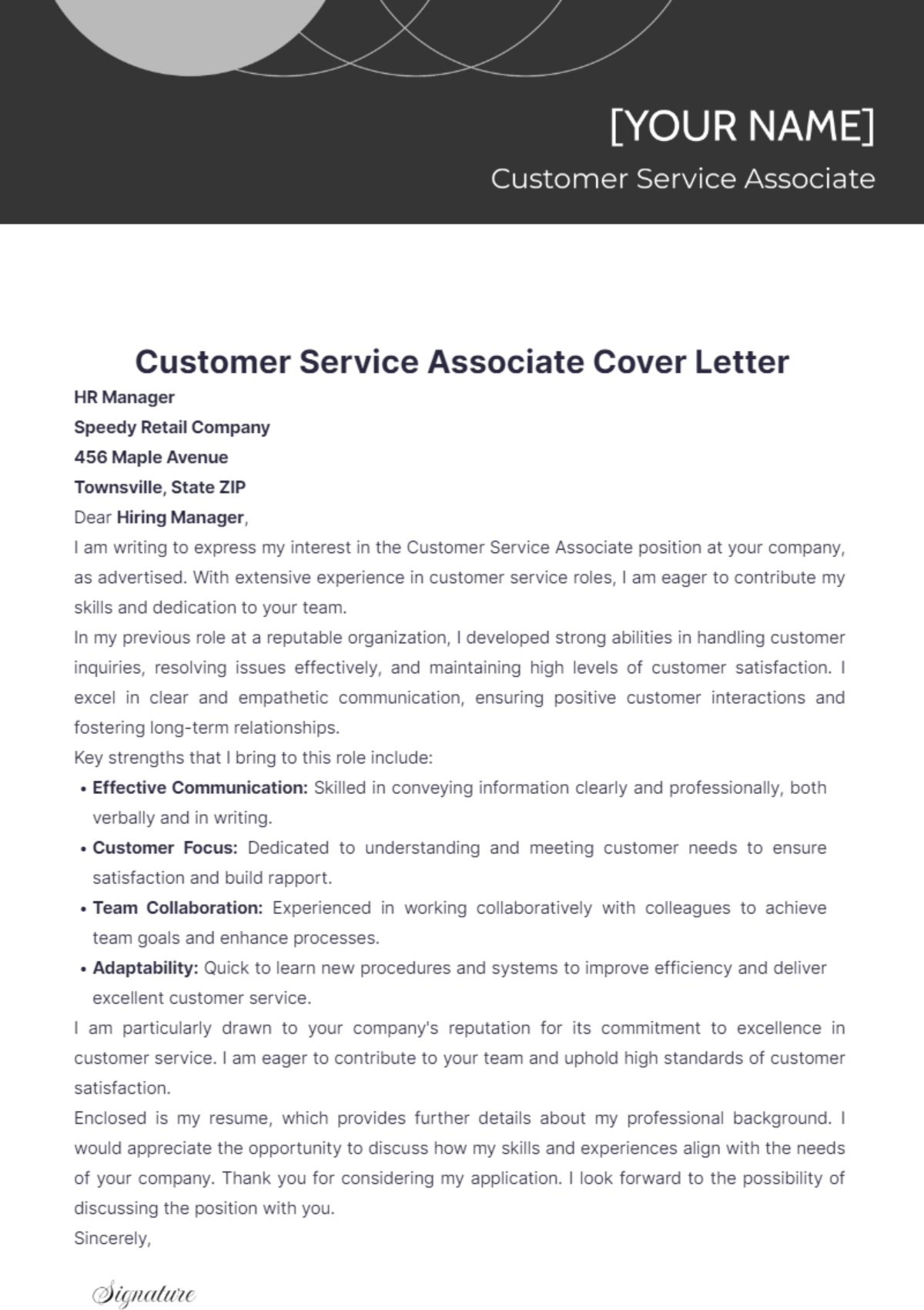 Customer Service Associate Cover Letter - Edit Online & Download