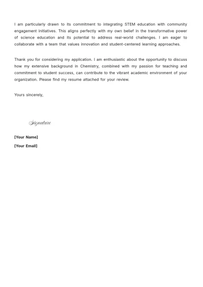 Free Chemistry Teacher Cover Letter to Edit Online