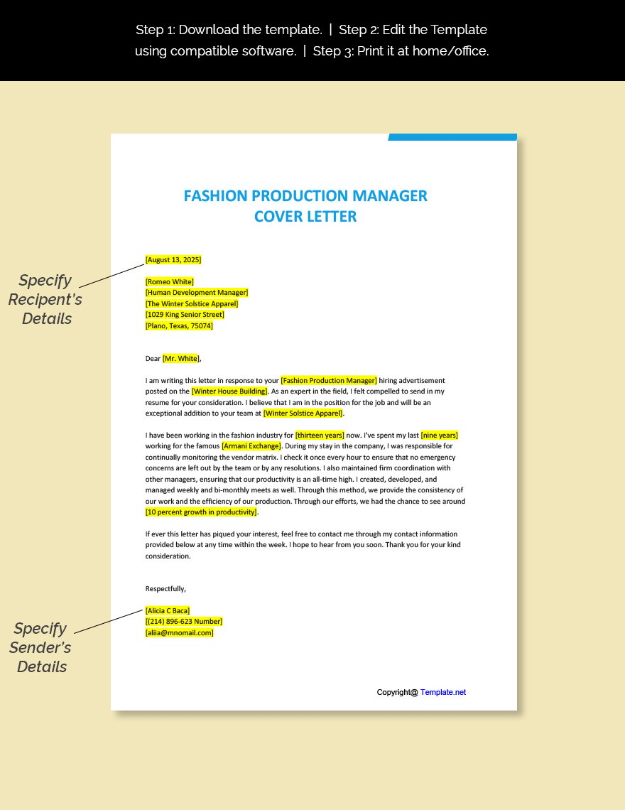 Fashion Production Manager Cover Letter