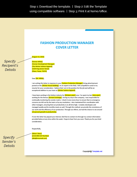 cover letter template fashion industry