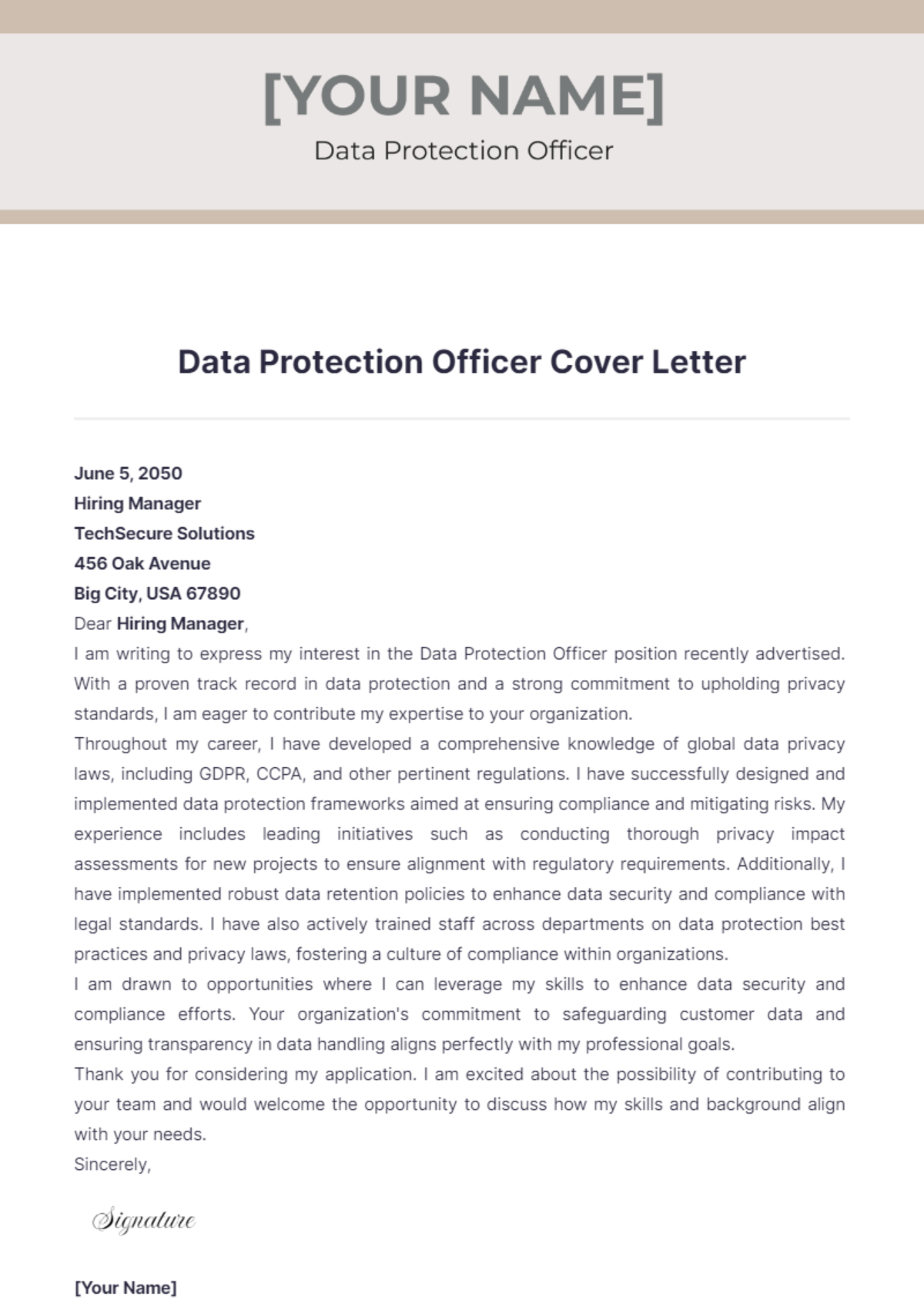 Data Protection Officer Cover Letter - Edit Online & Download