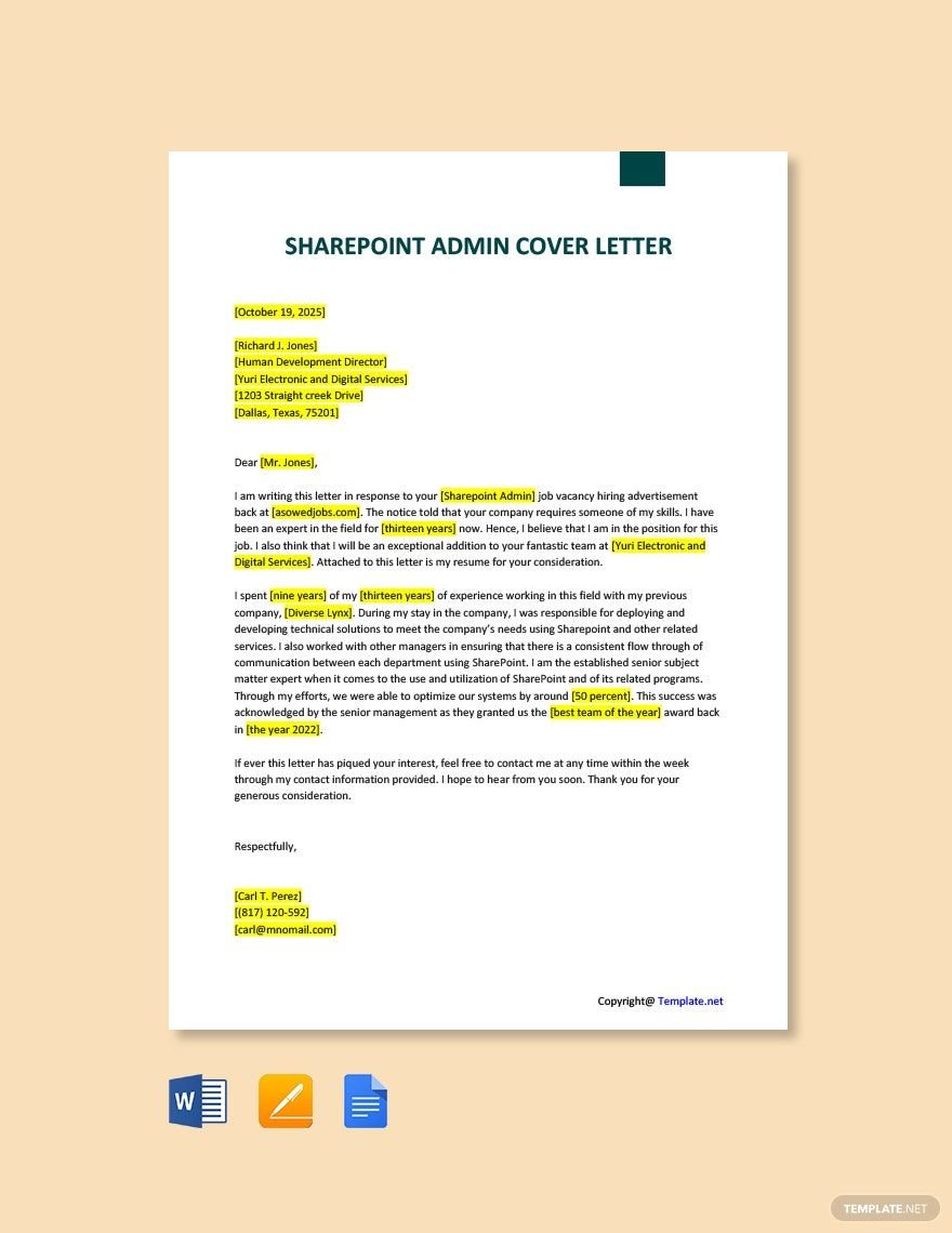 Sharepoint Admin Cover Letter