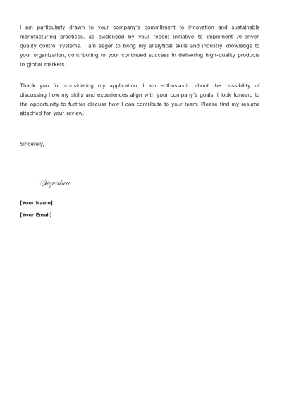 Free Manufacturing Data Analyst Cover Letter to Edit Online