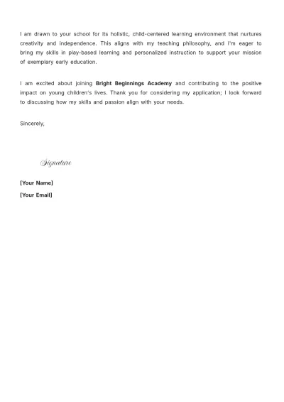 Free Child Care Teacher Cover Letter to Edit Online