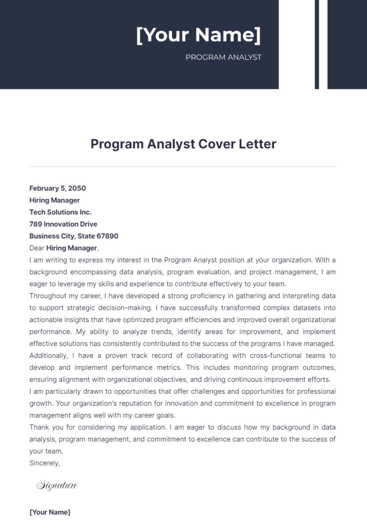 Program Analyst Cover Letter - Edit Online & Download