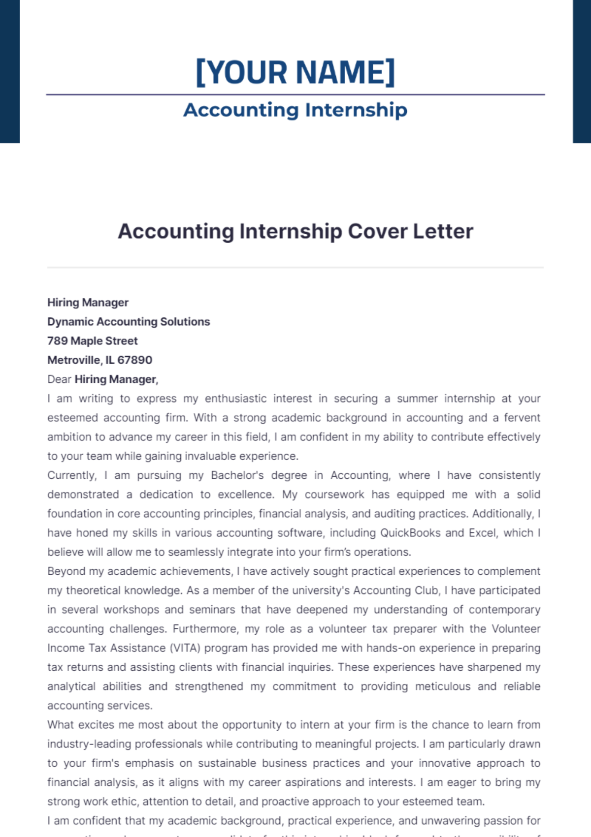 Accounting Internship Cover Letter - Edit Online & Download