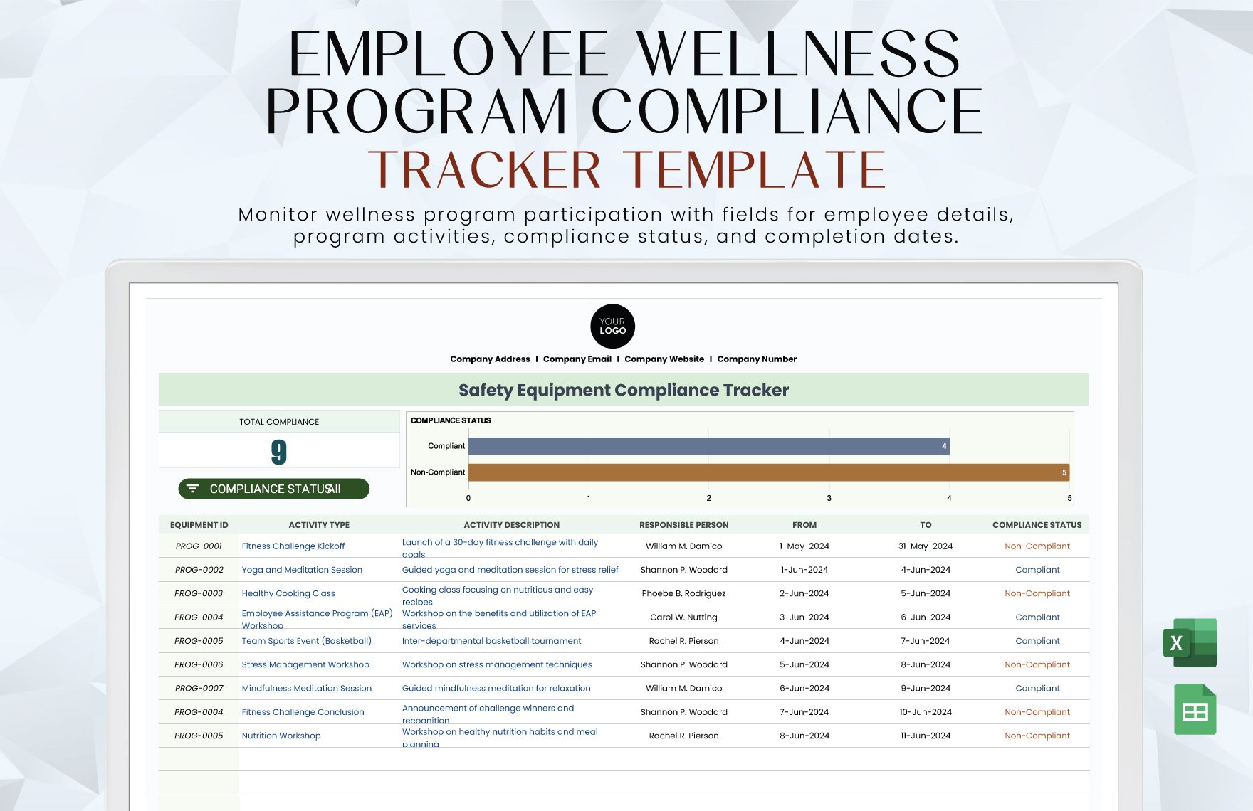 Employee Wellness Program Compliance Tracker Template in Excel, Google Sheets