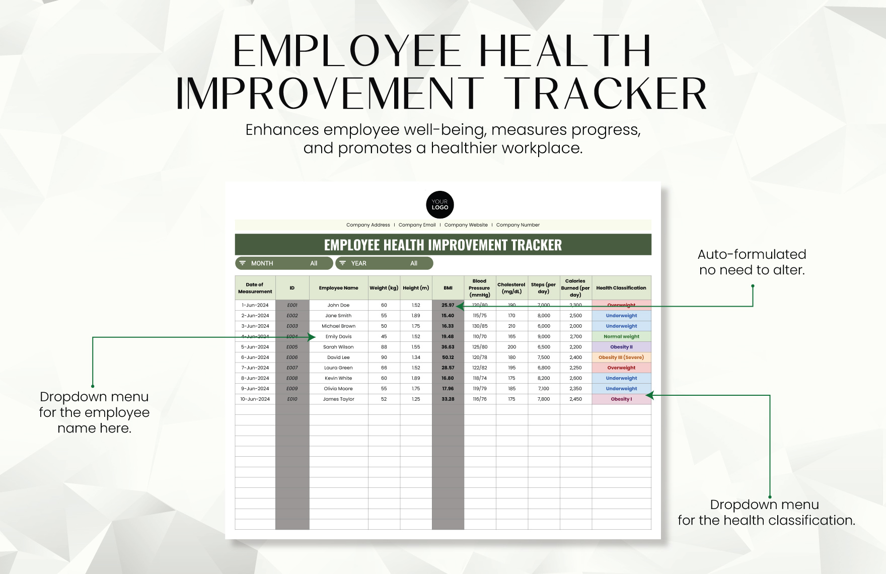 Employee Health Improvement Tracker Template