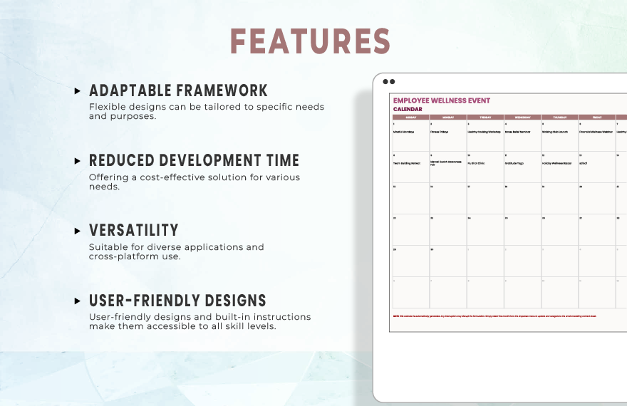 Employee Wellness Event Calendar Template