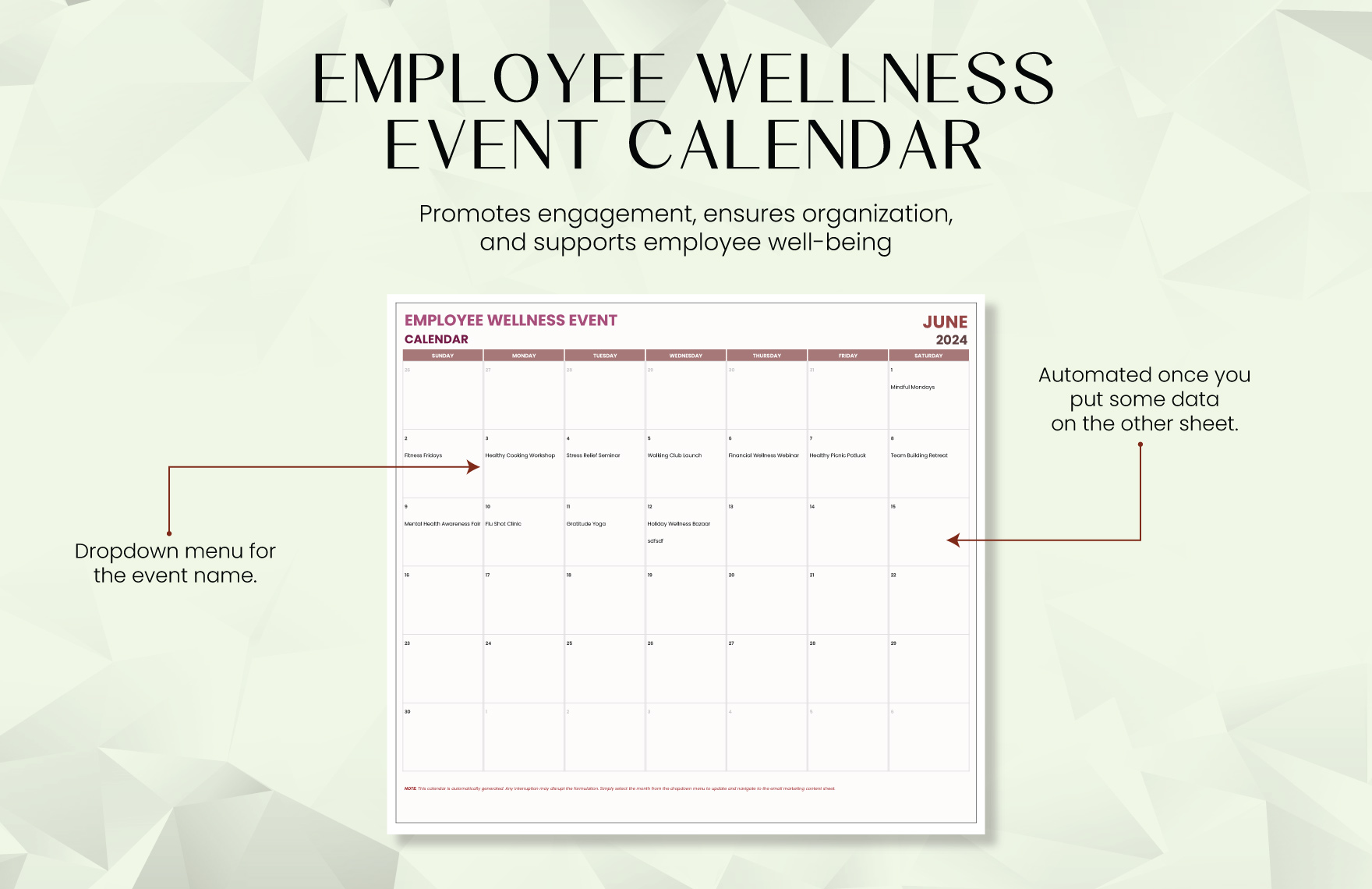 Employee Wellness Event Calendar Template