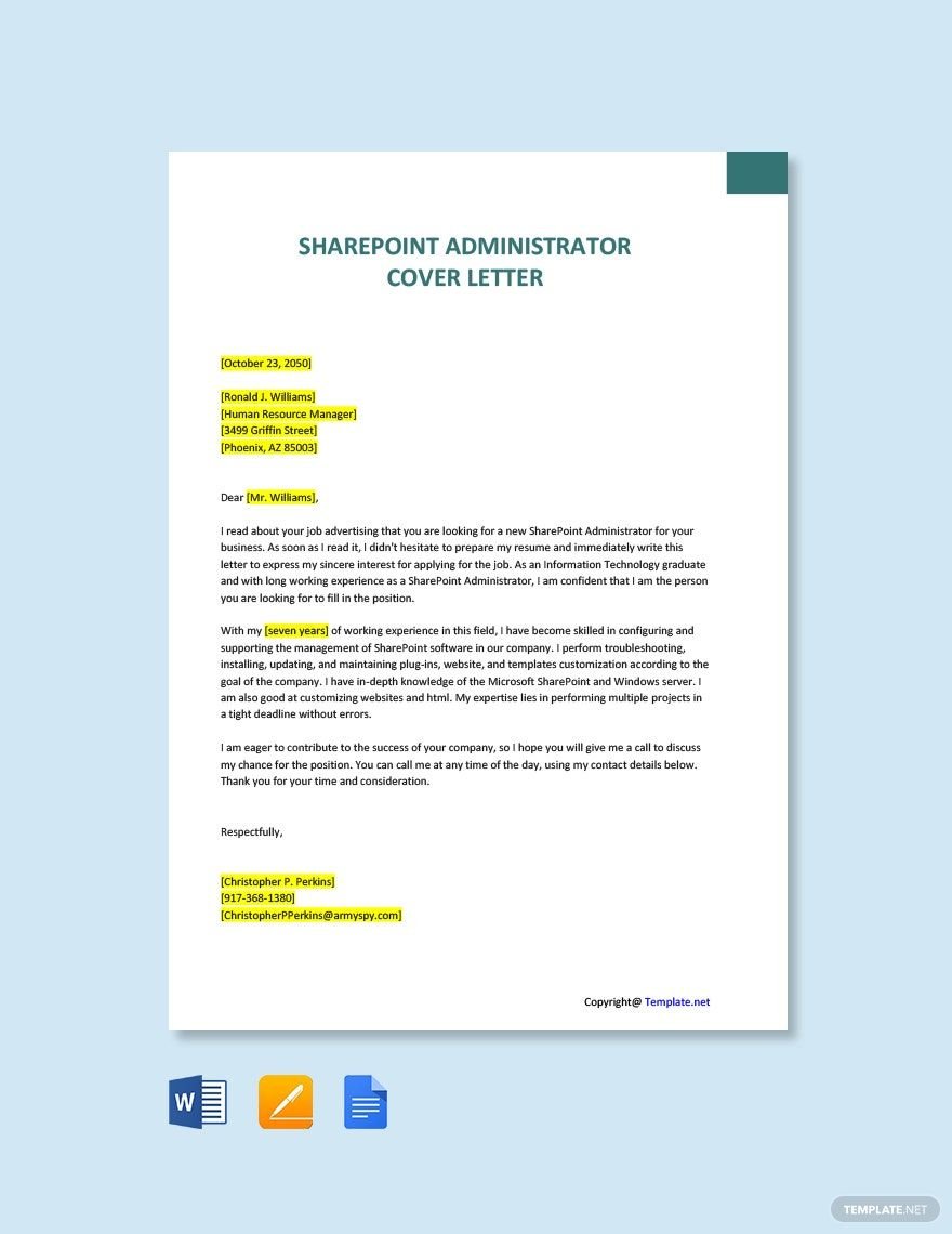Sharepoint Administrator Cover Letter