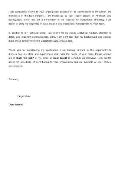 Free Operations Data Analyst Cover Letter to Edit Online