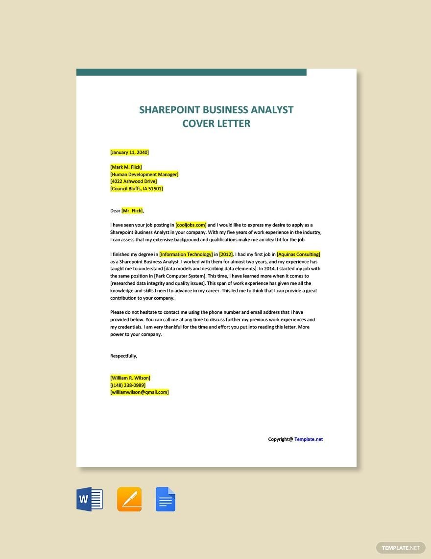 Sharepoint Business Analyst Cover Letter