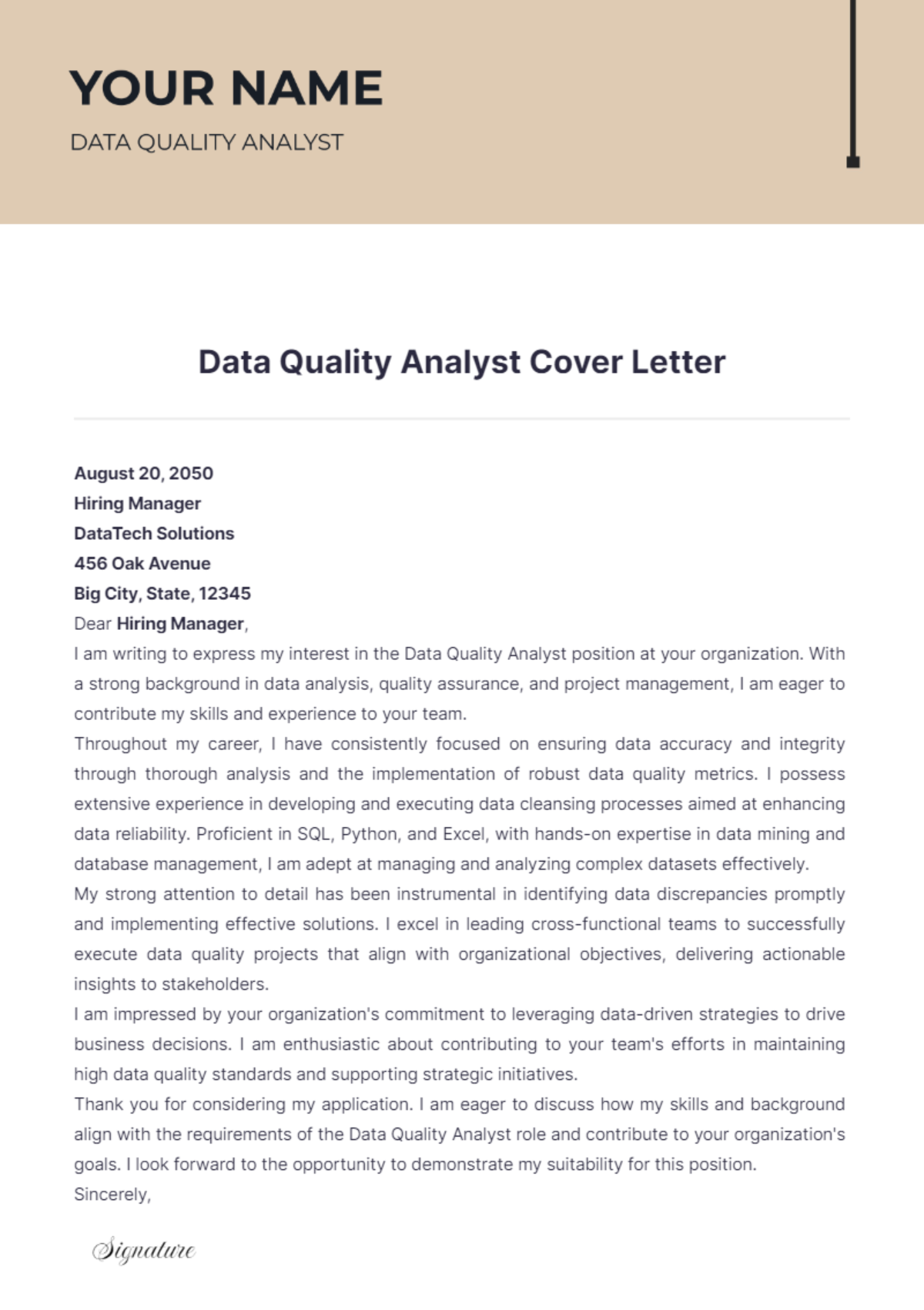 Data Quality Analyst Cover Letter - Edit Online & Download