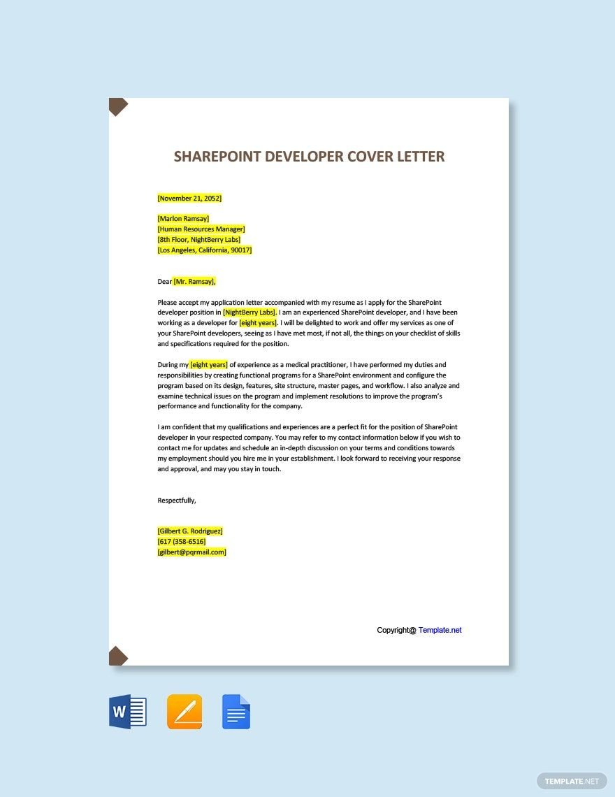 Free Sharepoint Developer Cover Letter Template
