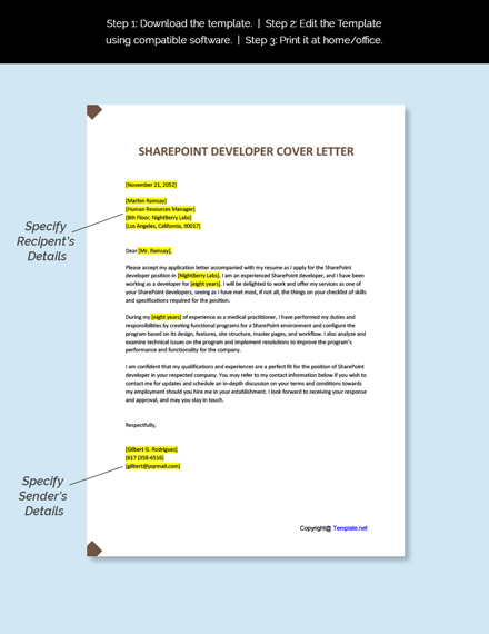 Free Sharepoint Developer Cover Letter Template - Google Docs, Word ...