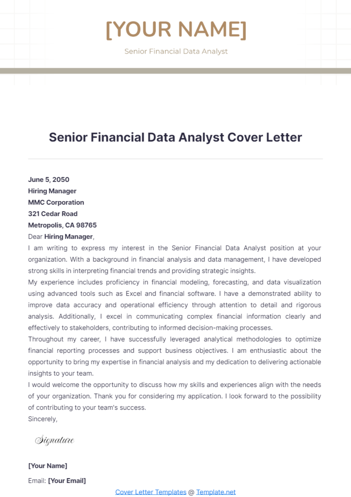 Senior Financial Data Analyst Cover Letter - Edit Online & Download