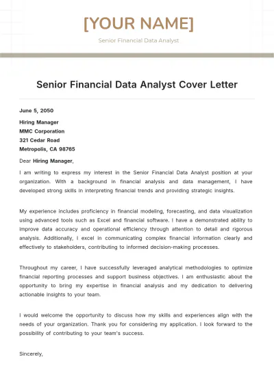 Free Senior Financial Data Analyst Cover Letter to Edit Online