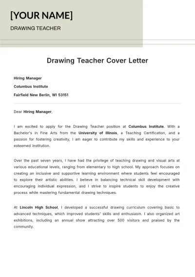 Free Drawing Teacher Cover Letter to Edit Online